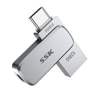 SSK 128GB Flash Drive USB C Stick up to 240 MB/s, Memory Stick Dual USB 3.2 Type-C and USB-A Pendrive, Thumb Drive for iPhone 15/16Pro/Win/Android with Water, Dust, and Drop Resistance