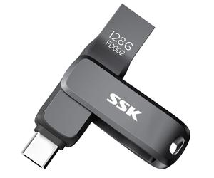 SSK 128GB USB 3.2 Thumb Drive, Up to 200 MB/S Read Speed Memory Stick, Dual USB Flash Drive with USB Type-C and USB A,Robust Black Metal Pen Drive for Smartphones, Tablets, MacOS,computers,Car, TV