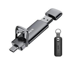 SSK 512GB USB C Stick Up to 550MB/s, Fast Dual USB Thumb Flash Drive C + A | USB 3.2 Gen 2 external SSD memory stick for iPhone 15/16/17, Android phone, Windows laptop, tablet, Mac and business travel