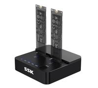 SSK M.2 NVMe SATA SSD Cloner Docking Station, 20Gbps USB 3.2 Gen 2x2 SSD to USB Adapter, Dual Bay SSD Clone Duplicator Enclosure for M Key / B+M Key PCIe SSD Reader with Offline Clone