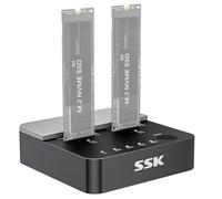 SSK NVMe SSD Cloner, M.2 Duplicator Dual Bay NVMe enclosure, Tool-Free 20Gbps USB3.2 Gen 2X2 SSD to USB Adapter M.2 Docking Station for M Key PCIE NVMe SSD Reader supports Offline Clone