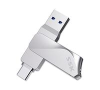 SSK USB C 64GB Memory Stick, Up to 200MB/s Transfer Speed, Dual 2 in 1 Type-c +A USB 3.2 Flash Drive, USB-C thumb drive for for Android Phone,Macbook/Pro/Air,and more