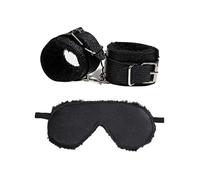 SSKHE 1 Pair Fluffy Fitness Wrist Leather Handcuffs, Handcuffs Bracelet Soft Plush Exercise Bands, Leather Hand C?FFS Adjust Wrist with Eye Mask for Yoga Fitness (Black)