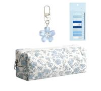 SSKHE 1 PCS Flower Pencil Case,1 PCS Index Stickers and 1 PCS Flower Keychain,Baby Blue Pencil Case Sets,Cute Capacity Bag,Portable Student Pouch.