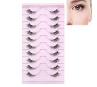 SSKHE 10PC False Eyelashes with Clear Band,Natural Cat Eye Wispy Half Lashes Reusable 3/4 Transparent Corner Lashes for a Subtle Natural Look