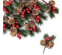SSKHE 12 Pcs Artificial Picks Christmas Artificial Pine Cones Christmas Pine Needles with Berries for Craft,Garden,Xmas Flower Arrangements Wreaths Decor