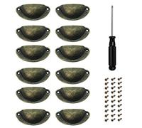 SSKHE 12 PCS Bronze Drawer Handles with Screws and Screwdrivers, Vintage Shell Cup Handles Half Round Handles Modern Minimalist Furniture Drawer Handles for Kitchen, Living Room, Home, Office