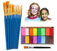 SSKHE 16 Colors Professional Face Painting Kit With 11 Paint Brushes Rainbow Face Paint Safe & Non-Toxic Washable for Children Adults Halloween Christmas Party Role Play
