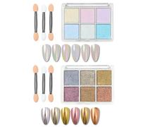 SSKHE 2-Pack Chrome Powder Set with Brushes, 12 Colors Light Aurora Pearlescent & Dark Mirror Effect Chrome Powders, for DIY Nail Art, Salon Quality, & Glazed Donut Magic Mirror Designs