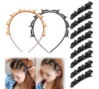 SSKHE 2 Pcs Headband with Clips,8 Pcs Double Bangs Hairpins,Multi Layer Woven Hair Styling Tools,Non slip Double Layer Twist Plait Headband for Women and Girls, Korean Braided Design