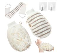 SSKHE 2-piece Exfoliating Mitt Body Scrubber Body Scrub Bath Flower Glove Double-Sided Exfoliating Glove Linen Scrub Back Towel Cleaning and Massage Bath Sponge Bath Scrub Towel