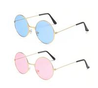 SSKHE 2 Pieces Hippie Retro Sunglasses Round Sunglasses with Metal Frames John 60's Style Round for Fancy Dress Hippie Costume Accessories