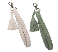 SSKHE 2 Pieces Tassel Keychain, Soft Handmade Keychains, Elegant Macrame Keychain, Green, One size