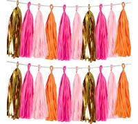 SSKHE 20PCS Bright Colorful Tassel,Rose Red,Pink,Orange and Aluminum Foil Gold Tassel Garland,Decorations for Birthday,Engagement Wedding and Party.