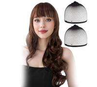 SSKHE 27.5 Inch/70 cm Long Curly Brown Wig for Women, Bangs Ladies Wigs, Synthetic Wig for Cospaly, Party, and Daily