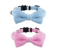 SSKHE 2Pcs Ultra-soft Cat Collars Natural Cotton Corduroy with Bell, Quick Safety Release Kitten Buckle Removeable Bow Tie Adjustable Pet Collars