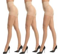 SSKHE 3 Pairs Reinforced Toes Nude Tights With Knickers, Soft Tights for Women, Skin Coloured Tights