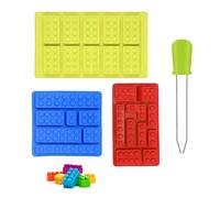 SSKHE 3 PCS Building Silicone Moulds, Building Blocks Silicone Chocolate Moulds, Non-Stick Blocks Icing Molds, with 1 Pieces Graduated Clear Liquid Droppers, 5-Cavity, for DIY Cake Chocolate