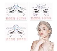 SSKHE 3 Pcs Face Adhesive Glitter Gems Stickers for Women, Face Make Up Crystal Stickers Nail Sticker Jewel Tattoo Sticker for Rave Party Music Festival Halloween