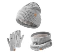 SSKHE 3 PCS Kids Winter Hat Scarf Gloves Set Warm Thermal Knitted Beanie Cap Snood Neck Warmer Touchscreen Mitten Soft Fleece Lining Elastic for Children Aged 5-12 Outdoor Sports