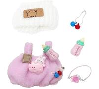 SSKHE 3 Pcs Outfit Set for 17cm Dolls, Includes Hat + Sweater + Camera Accessory, Cute Plush Clothing Accessories, No Doll Included, Suitable for 17cm Doll (Pink)