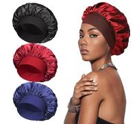 SSKHE 3 PCS Satin Bonnet,Night Hair Sleeping Caps,Hair Bonnet,Silk Bonnet,Sleeping Hair Hat,Satin Hat Curly Hair Nightcap,Loose Tight Band Nightcap for Long, Straight and Curly Hair. Multicolour