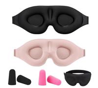 SSKHE 3D Sleep Mask for Sleeping, 2 Pack Eye Masks (Black + Pink) with 2 Pairs Ear Plugs - Comfortable Eye Mask, Ideal for Naps, Night Sleep - Soft Blindfold Sleep Eye Mask to Block Light