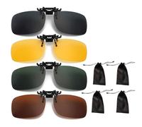 SSKHE 4 Pack Clip on Sunglasses, Suitable for Sunglasses Clip on Glasses, Clip on Sunglasses Ladies Over Prescription Glasses with 4 Glasses Bags, Polarised Flip Up Fit Sunglasses Glasses Eyeglass
