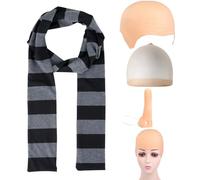 SSKHE 4 PCS Bald Cap Adult Accessories, Bald Cap Cartoon Cosplay Costume Accessories Set, Movie Fancy Dress Sets Cosplay Accessories for Adults, Halloween Role Play Party Costume Supplies