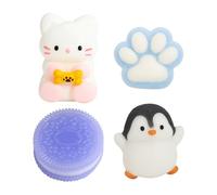 SSKHE 4 Pcs Taba Squishy Set - Purple Sandwich Biscuit + Blue Cat Paw + Black & White Penguin + White Kitten | Squeezeable Fidget Toys for Stress Relief | for Party Favors & Daily Anxiety Relie
