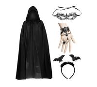 SSKHE 4-Piece Vampire Costume Set - for Women, with 120cm Black Cape, Horned Headband, Eye Mask & Bracelet - Perfect for Halloween, Parties & Cosplay