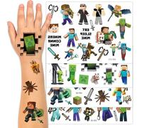 SSKHE 4 Sheets Temporary Tattoos for Kids,100 Pcs Cartoon Fake Tattoos stickers,Video Game Party Favors for Boys Girls Kids Birthday Decorations, Birthday Party Supplies, Stickers, Party Game
