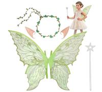 SSKHE 4pcs Fairy Wing Set, Suitable for Girls, Butterfly Wings, Elf Ears, Magic Wand, Headband, Suitable for Adults, Children's Birthdays, Christmas Themed Parties, Halloween (Green)