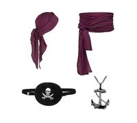 SSKHE 4Pcs Medieval Renaissance Pirate Bandana Large Sash Belt, Pirate Waist Belt Headband Eye Patch Necklace, Pirate Costume Set for Halloween Costume