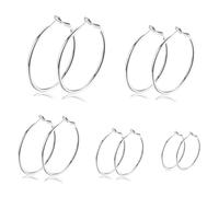 SSKHE 5 Pairs Lightweight Silver Hoop Earrings Large Thin Flexible Clasp Folding Round Circle Earrings 316L Stainless Steel Earing Non-allergic for Women s Boucle Doreille Femme 25/30/40/50/60/70mm