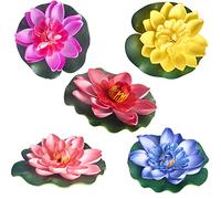 SSKHE 5 PCS 10cm Artificial Lotus Simulation Water Lily Props Pool Decoration EVA Foam Immortal Flower, Suitable for Gardens, Ponds, Swimming Pools, Aquariums
