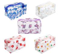 SSKHE 5 Pcs Clear Pencil Case Set - Transparent Stationery Cases with Cute Prints, Waterproof PVC Large Clear Pencil Case, Multi-Use Storage Bag for School, Office & Daily Use