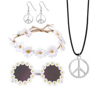 SSKHE 5 Pieces 60s70s Retro Hippie Glasses Peace Sign Earrings and Sunflower Necklace Hair Band 70s Accessories for Women Hippie Accessories Fancy Dress Accessories