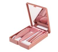 SSKHE 5PCS Portable Makeup Brush Set,Blush Brush With Mirror Box,Multifunctional Powder Brush,Mini Multifunctional Powder Brush,Foundation Brush,Eyeshadow Brush for Eye and Face Cosmetic