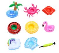 SSKHE 8-Piece Inflatable Drink Holders Set, with Air Pump, Tropical Flamingo/Palm Tree/Pineapple Designs, Floating Cup Holders for Pool Parties, Beach Family Water Fun, Easy Inflation, Reusable