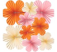 SSKHE 9 PCS Paper Decorations, Paper Flowers Fans Decorations, Hanging Flowers Backdrop Party Decorations, Orange Pink Party Decor for Birthday Parties Wedding Décor Fiesta or Table Decoration