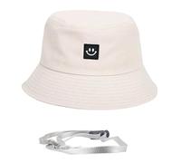 SSKHE Baby Sun Hat, Kids Smile Face Sun Hat, UPF 50+ Sun Protective Bucket Hat, Wide Brim Unisex Beach Cap with Adjustable Strap for Boys Girls 2-4 Years Beige