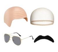 SSKHE Bald Caps, Nude Bald Cap, Bald Head Wig Cap Costume Set, Sunglasses, Mustache, Halloween Fancy Dress Famous Rapper Cosplay for Men Women Adult
