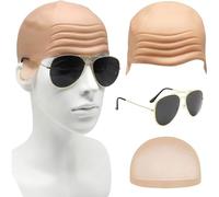 SSKHE Bald Hat for Adult Kids, Realistic Thick Skin Bald Wig Cap with Sunglasses, Unisex Fashion Makeup Accessories, a Must-Have Fancy Dress Cosplay for Role-Playing Halloween Carnival