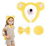 SSKHE Carnival Bear Costume for Children and Women，4 Pieces Carnival Bear Cosplay Set,Headband Bear Ears Set,Nose Tail, Tie Knots(Yellow)