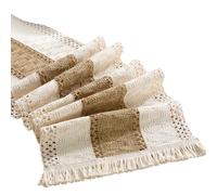 SSKHE Country House Style Cotton Linen Table Runner,Rectangular,Simple Beige and Brown Combination,Farmhouse Tabletop Decoration,Vintage Tassel Table Decoration for Kitchen,Holiday,Party,30×180cm
