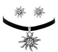 SSKHE Edelweiss Necklace Set, Elegant Earrings, Rhinestone Edelweiss, Choker, Bavarian Beer Festival Dirndl Jewellery Costume, One Size, Silver, Created Zircon