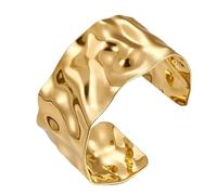 SSKHE Gold Cuff Bracelet, Adjustable Chunky Golden Bracelet, Hammer Strike Pattern Chunky Gold Bangle