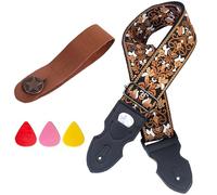 SSKHE Guitar Strap,Vintage Embroidery Guitar Straps with Head Cowhide Leather Ends for Bass,Electric & Acoustic Guitars Come with 3 Guitar Picks