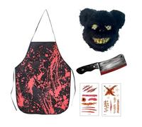 SSKHE Horror Bear Butcher Costume Set - Halloween Outfits for Men & Women, Includes Fake Cleaver, Bloody Apron, Scar Tattoos & Black Bear Mask - Perfect for Halloween, Day of the Dead, Easter Parties